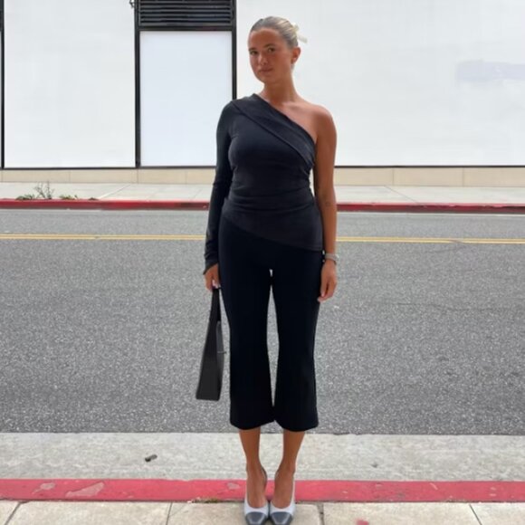 Djerf Avenue Tops - Djerf Avenue Black One Shoulder Blouse. Midnight